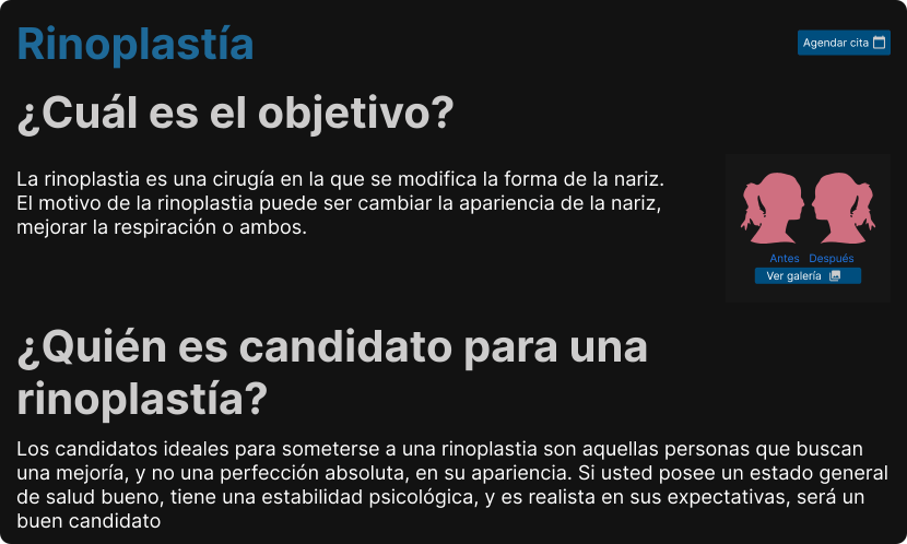 Sección de una página web mostrando un procedimiento médico
